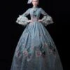 Teal Retro Costumes Lace Marie Antoinette Costume Polyester Floral Print Dress Women's Euro-Style Tunic Masquerade Ball Gown