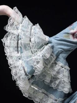 Teal Retro Costumes Lace Marie Antoinette Costume Polyester Floral Print Dress Women's Euro-Style Tunic Masquerade Ball Gown -AYA Cosplay Shop 202205301755582253266