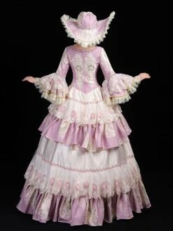 Pink Retro Costumes Women's Floral Print Lace Ruffles Polyester Tunic Hat Dress Marie Antoinette Costume Euro-Style Party Prom Dress -AYA Cosplay Shop 202205301756014512532
