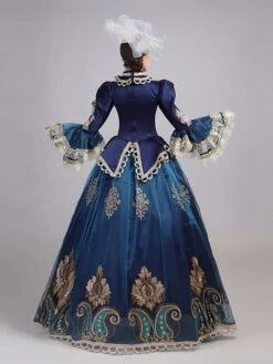 Blue Retro Costumes Women's Lace Flowers Polyester Marie Antoinette Costume Tunic Headwear Dress Euro-Style Party Prom Dress -AYA Cosplay Shop 202205301756072097762