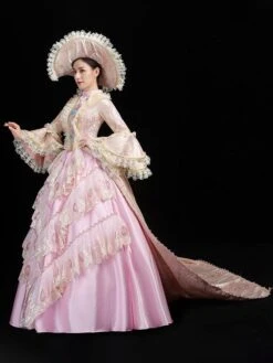 Pink Retro Costumes Women's Ruffles Lace Polyester Tunic Hat Dress Euro-Style Marie Antoinette Costume Party Prom Dress -AYA Cosplay Shop 202205301756095142967