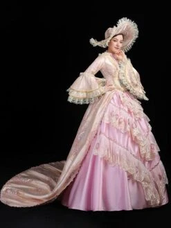 Pink Retro Costumes Women's Ruffles Lace Polyester Tunic Hat Dress Euro-Style Marie Antoinette Costume Party Prom Dress -AYA Cosplay Shop 202205301756112578940