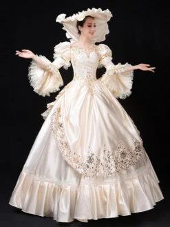 Ecru White Retro Costumes Women's Marie Antoinette Costume Lace Ruffles Polyester Tunic Dress Hat Vintage 18th Century Costume -AYA Cosplay Shop 202205301756145006044