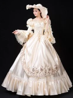 Ecru White Retro Costumes Women's Marie Antoinette Costume Lace Ruffles Polyester Tunic Dress Hat Vintage 18th Century Costume -AYA Cosplay Shop 202205301756148194569