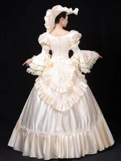 Ecru White Retro Costumes Women's Marie Antoinette Costume Lace Ruffles Polyester Tunic Dress Hat Vintage 18th Century Costume -AYA Cosplay Shop 202205301756155047522