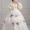 Ecru White Retro Costumes Flowers Polyester Dress Women's Vintage Tunic Marie Antoinette Costume Vintage Clothing -AYA Cosplay Shop 202205301756177138042