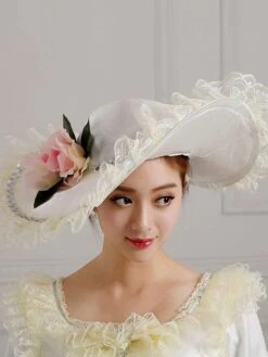 Ecru White Retro Costumes Flowers Polyester Dress Women's Vintage Tunic Marie Antoinette Costume Vintage Clothing -AYA Cosplay Shop 202205301756187145088