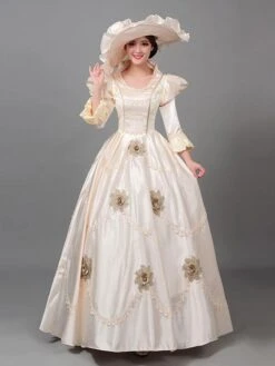 Champagne Retro Costumes Ruffles Polyester Dress Marie Antoinette Costume Women's Vintage Tunic Masquerade Ball Gown -AYA Cosplay Shop 202205301756248765484
