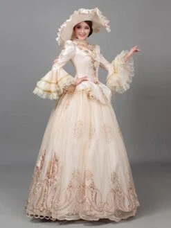 Ecru White Retro Costumes Women's Floral Print Flowers Ruffles Polyester Marie Antoinette Costume Tunic Hat Dress Vintage Vintage Clothing 11 Ecru White Retro Costumes Women's Floral Print Flowers Ruffles Polyester Marie Antoinette Costume Tunic Hat Dress Vintage Vintage Clothing -AYA Cosplay Shop 202205301756260291130