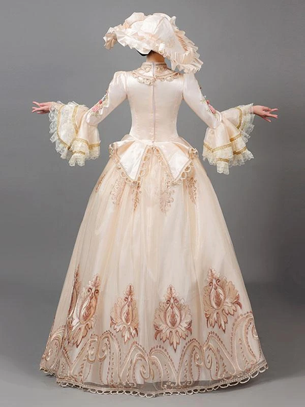 Ecru White Retro Costumes Women's Floral Print Flowers Ruffles Polyester Marie Antoinette Costume Tunic Hat Dress Vintage Vintage Clothing 7 Ecru White Retro Costumes Women's Floral Print Flowers Ruffles Polyester Marie Antoinette Costume Tunic Hat Dress Vintage Vintage Clothing - Image 5