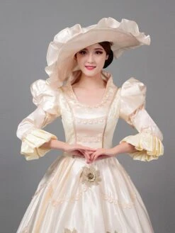 Champagne Retro Costumes Ruffles Polyester Dress Marie Antoinette Costume Women's Vintage Tunic Masquerade Ball Gown -AYA Cosplay Shop 202205301756474249820