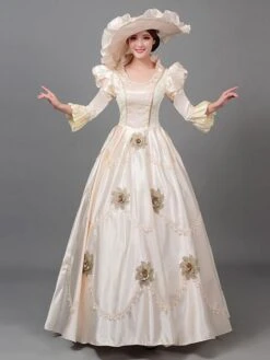 Champagne Retro Costumes Ruffles Polyester Dress Marie Antoinette Costume Women's Vintage Tunic Masquerade Ball Gown