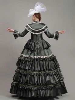 Dark Green Retro Costumes Women's Lace Flowers Polyester Tunic Dress Headwear Marie Antoinette Costume Vintage Party Prom Dress -AYA Cosplay Shop 202205301756534041836