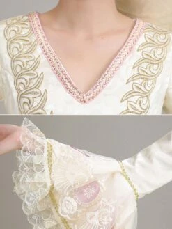 Ecru White Retro Costumes Lace Polyester Floral Print Dress Women's Vintage Marie Antoinette Costume Tunic 18th Century Costume -AYA Cosplay Shop 202205301756549144734