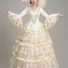 Ecru White Retro Costumes Lace Polyester Floral Print Dress Women's Vintage Marie Antoinette Costume Tunic 18th Century Costume -AYA Cosplay Shop 202205301756561967236