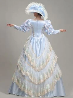 Light Sky Blue Retro Costumes Lace Polyester Floral Print Dress Marie Antoinette Costume Women's Euro-Style Tunic Vintage Clothing -AYA Cosplay Shop 202205301756576234387