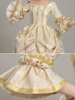 Champagne Retro Costumes Women's Lace Ruffles Polyester Tunic Hat Dress Euro-Style Marie Antoinette Costume Vintage Clothing -AYA Cosplay Shop 202205301756597034484