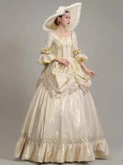 Champagne Retro Costumes Women's Lace Ruffles Polyester Tunic Hat Dress Euro-Style Marie Antoinette Costume Vintage Clothing -AYA Cosplay Shop 20220530175701449877