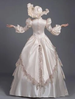 Champagne Retro Costumes Lace Polyester Dress Women's Euro-Style Tunic Marie Antoinette Costume Vintage Clothing -AYA Cosplay Shop 202205301757020814004