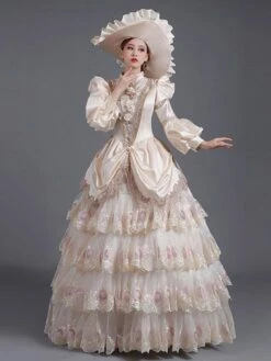 Champagne Retro Costumes Lace Polyester Dress Women's Euro-Style Tunic Marie Antoinette Costume Vintage Clothing -AYA Cosplay Shop 202205301757034892816