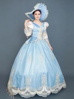 Light Sky Blue Retro Costumes Women's Marie Antoinette Costume Ruffles Lace Polyester Tunic Hat Dress Euro-Style Vintage Clothing -AYA Cosplay Shop 202205301757103439037