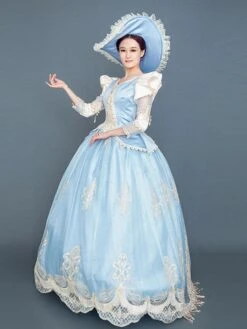 Light Sky Blue Retro Costumes Women's Marie Antoinette Costume Ruffles Lace Polyester Tunic Hat Dress Euro-Style Vintage Clothing -AYA Cosplay Shop 202205301757107183309