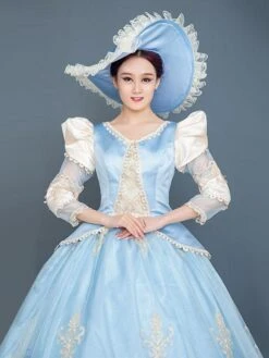 Light Sky Blue Retro Costumes Women's Marie Antoinette Costume Ruffles Lace Polyester Tunic Hat Dress Euro-Style Vintage Clothing -AYA Cosplay Shop 202205301757116687667