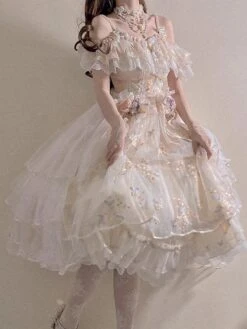 Sweet Lolita Wedding Dress Polyester Sleeveless Hime Lolita Wedding Dress Adjustable Elastic -AYA Cosplay Shop 202205311718521719701