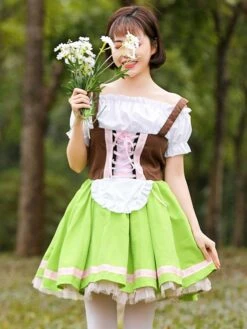 Parent-child Green Lolita OP Dress Lace Up Ruffles Lolita One Piece Dresses -AYA Cosplay Shop 202205311842179516946