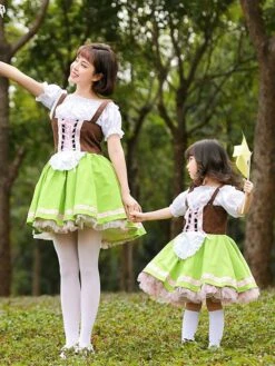 Parent-child Green Lolita OP Dress Lace Up Ruffles Lolita One Piece Dresses -AYA Cosplay Shop 202205311842182748700