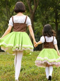 Parent-child Green Lolita OP Dress Lace Up Ruffles Lolita One Piece Dresses -AYA Cosplay Shop 202205311842185955286