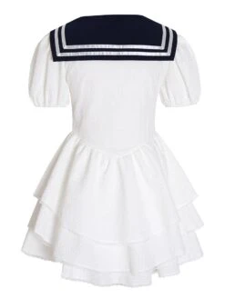 Sweet Sailor Lolita Dress Polyester Short Sleeves Bows Navy Style Dress -AYA Cosplay Shop 202206061339592107460