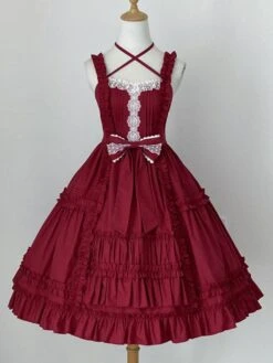 JSK Sweet Lolita Dress Polyester Sleeveless Ruffles Jumper Dress -AYA Cosplay Shop 202206091531038145080