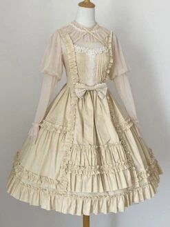 JSK Sweet Lolita Dress Polyester Sleeveless Ruffles Jumper Dress -AYA Cosplay Shop 202206091531053468104