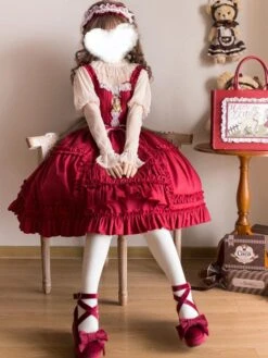 JSK Sweet Lolita Dress Polyester Sleeveless Ruffles Jumper Dress -AYA Cosplay Shop 202206091531060837214