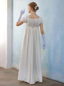 Ecru White Retro Costumes Lace Polyester Dress Regency Era Style Women Vintage Marie Antoinette Empire Waist Dress Bridgerton Costume Shift Party Prom Dress -AYA Cosplay Shop 202206161434567285805