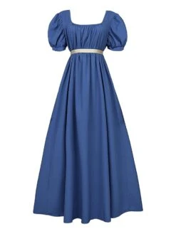 White Retro Empire Waist Dress Bridgerton Costumes Women Polyester Shift Dress Vintage Marie Antoinette Costume Party Prom Dress