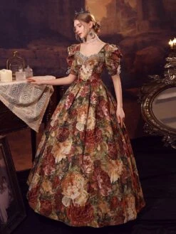 Coffee Brown Retro Costumes Polyester Dress Women's Euro-Style Marie Antoinette Costume Masquerade Ball Gown