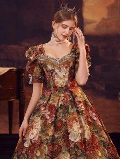 Coffee Brown Retro Costumes Polyester Dress Women's Euro-Style Marie Antoinette Costume Masquerade Ball Gown -AYA Cosplay Shop 202206181633303848472