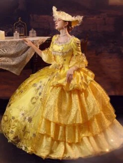 Gold Retro Costumes Polyester Dress Marie Antoinette Costume Women's Gothic Masquerade Ball Gown -AYA Cosplay Shop 202206181633323843578