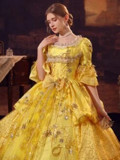 Gold Retro Costumes Polyester Dress Marie Antoinette Costume Women's Gothic Masquerade Ball Gown -AYA Cosplay Shop 202206181633340479769