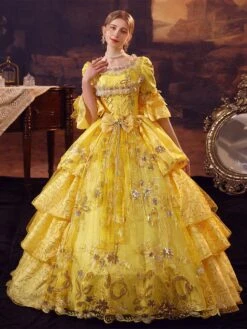 Gold Retro Costumes Polyester Dress Marie Antoinette Costume Women's Gothic Masquerade Ball Gown -AYA Cosplay Shop 202206181633363537556