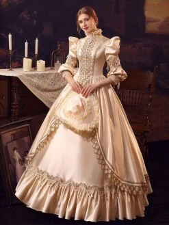 Champagne Retro Costumes Polyester Dress Women's Euro-Style Marie Antoinette Costume Party Prom Dress -AYA Cosplay Shop 202206181633535615137