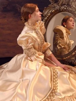 Champagne Retro Costumes Polyester Dress Women's Euro-Style Marie Antoinette Costume Party Prom Dress -AYA Cosplay Shop 20220618163353960896