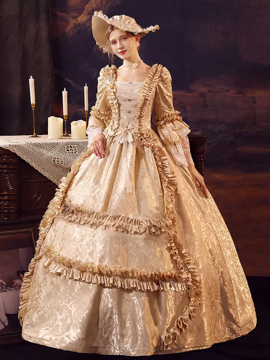 Champagne Retro Costumes Polyester Dress Women's Marie Antoinette Costume Euro-Style Vintage Clothing 8 Champagne Retro Costumes Polyester Dress Women's Marie Antoinette Costume Euro-Style Vintage Clothing - Image 6