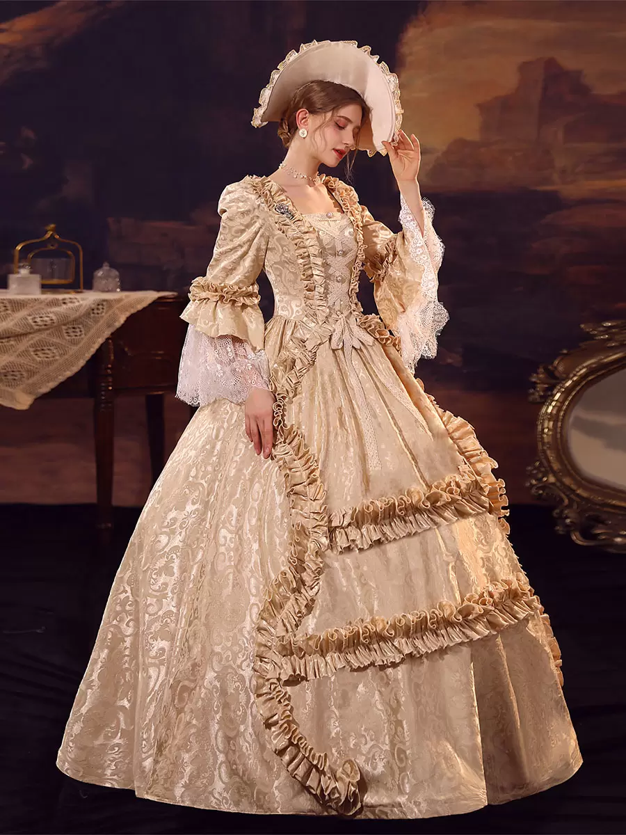 Champagne Retro Costumes Polyester Dress Women's Marie Antoinette Costume Euro-Style Vintage Clothing 7 Champagne Retro Costumes Polyester Dress Women's Marie Antoinette Costume Euro-Style Vintage Clothing - Image 5