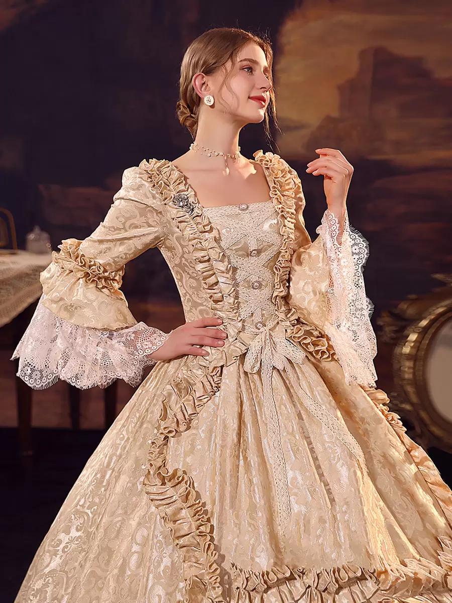 Champagne Retro Costumes Polyester Dress Women's Marie Antoinette Costume Euro-Style Vintage Clothing 4 Champagne Retro Costumes Polyester Dress Women's Marie Antoinette Costume Euro-Style Vintage Clothing - Image 2