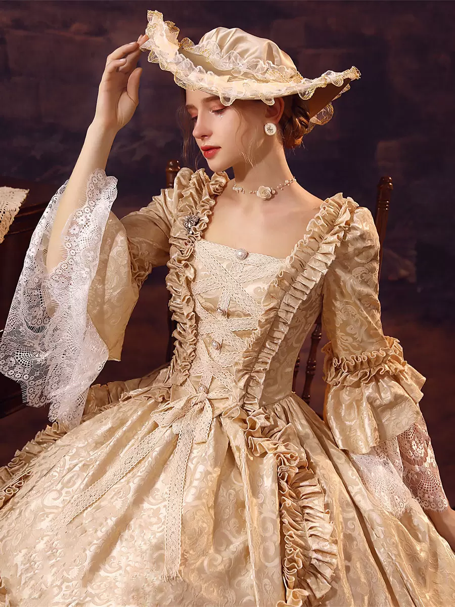 Champagne Retro Costumes Polyester Dress Women's Marie Antoinette Costume Euro-Style Vintage Clothing 10 Champagne Retro Costumes Polyester Dress Women's Marie Antoinette Costume Euro-Style Vintage Clothing - Image 8