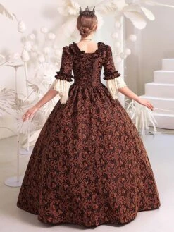 Coffee Brown Retro Costumes Polyester Dress Women's Royal Marie Antoinette Costume Masquerade Ball Gown -AYA Cosplay Shop 202206181634319604950