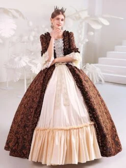 Coffee Brown Retro Costumes Polyester Dress Women's Royal Marie Antoinette Costume Masquerade Ball Gown -AYA Cosplay Shop 202206181634336666449